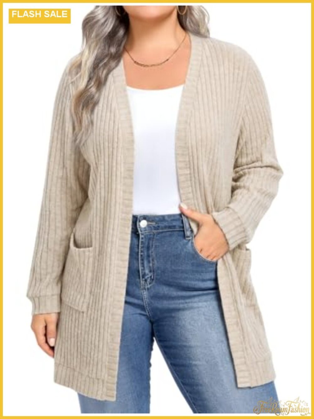 Plus Size Oversized Cardigan Brushed Knit Open Front Sweater